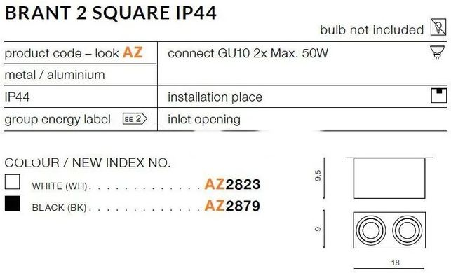 Точковий накладний світильник Azzardo AZ2879 Brant 2 Square
