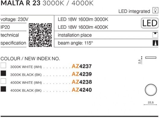 Стельовий світильник Azzardo AZ4237 MALTA R 23 3000K WH