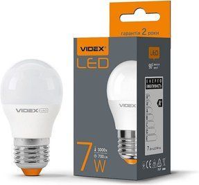 Світлодіодна лампа Videx 24960 E Series VL-G45e-07273, G45 7W 3000K E27, 270&deg;