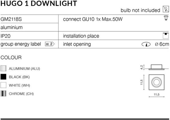 Точечный врезной светильник Azzardo Hugo 1 Downlight GM2118S-WH (AZ1735)
