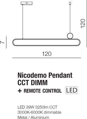 Підвіс Azzardo NICODEMO PENDANT CCT DIMM BK + REMOTE CONTROL AZ5450
