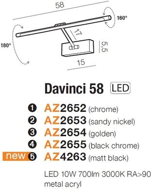 Подсветка для картин и зеркал Azzardo AZ4263 DAVINCI 58 MATT BLACK