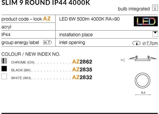 Точковий врізний світильник Azzardo AZ2832 Slim 9 Round 4000K