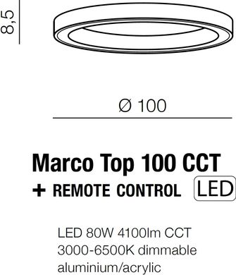 Потолочный светильник Azzardo MARCO TOP 100 CCT BK + REMOTE CONTROL AZ5038