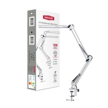 Светодиодная настольная лампа на струбцине MAXUS Desk Lamp 10W 3CCT Metal CLIP WH