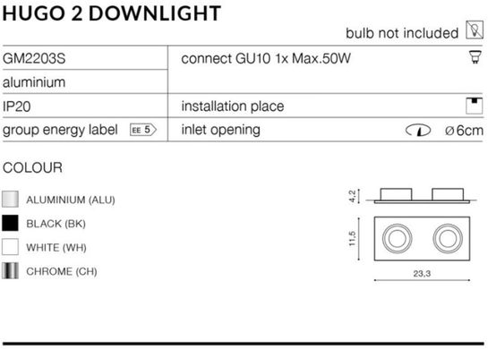Точечный врезной светильник Azzardo Hugo 2 Downlight GM2203-ALU (AZ1737)