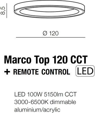 Стельовий світильник Azzardo MARCO TOP 120 CCT BK + REMOTE CONTROL AZ5041