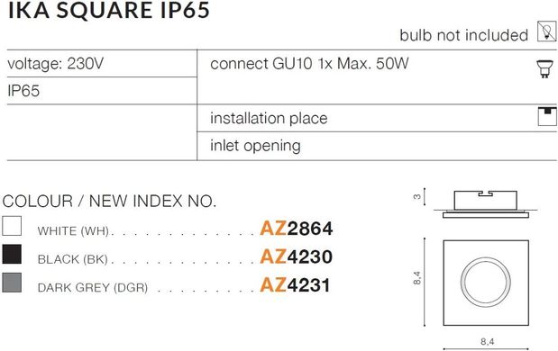Точковий врізний світильник Azzardo AZ4230 IKA SQUARE IP65 BK