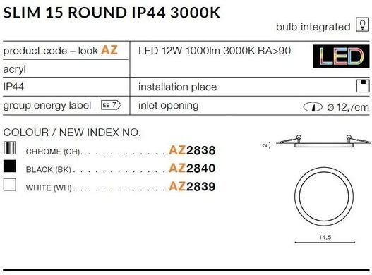 Точковий врізний світильник Azzardo AZ2840 Slim 15 Round 3000K