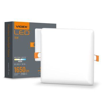 LED світильник безрамковий квадратний VIDEX (VLE-DLFS-154) 15W 4000K 220V арт. 28808