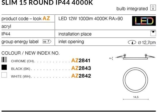 Точковий врізний світильник Azzardo AZ2841 Slim 15 Round 4000K
