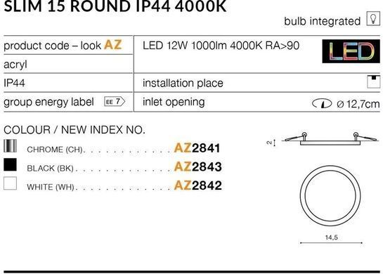 Точечный врезной светильник Azzardo AZ2841 Slim 15 Round 4000K