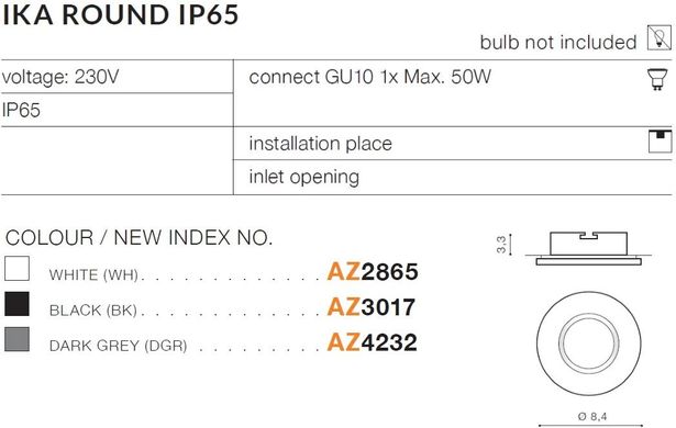 Точковий врізний світильник Azzardo AZ4232 IKA ROUND IP65 DGR