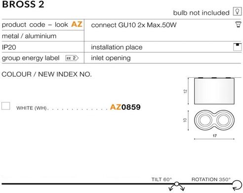 Точечный накладной светильник Azzardo Bross 2 GM4200-WH (AZ0859)