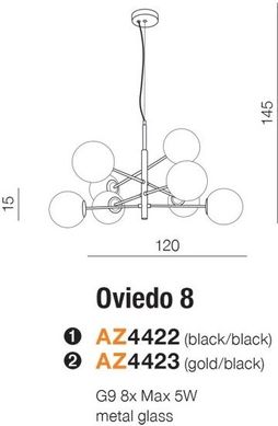 Сучасна люстра Azzardo AZ4422 OVIEDO 8 BK/BK