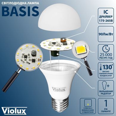 Лампа светодиодная BASIS A60 10W E27 3000K Violux
