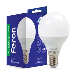 Світлодіодна лампа Feron 25673 Standard, P45 6W 6400K E14, 220°