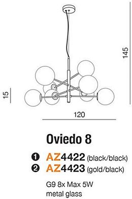 Современная люстра Azzardo AZ4423 OVIEDO 8 GO/BK