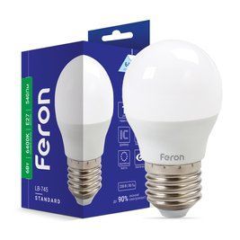 Світлодіодна лампа Feron 25676 Standard, G45 6W 6400K E27, 220&deg;