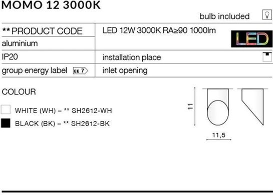 Точковий накладний світильник Azzardo Momo 12 3000K SH2612-BK (AZ2281)