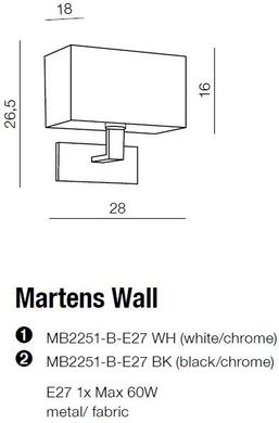 Бра декоративне Azzardo Martens Wall Oval MB2251-B-E27-WH (AZ1525)