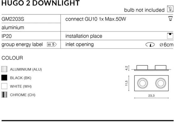Точковий врізний світильник Azzardo Hugo 2 Downlight GM2203-CH (AZ1738)