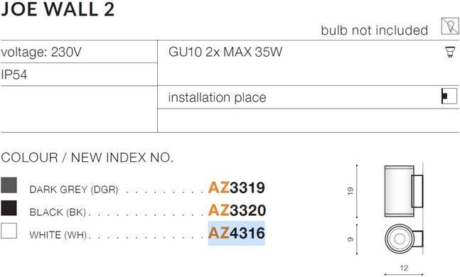 Вуличне підсвічування фасаду Azzardo AZ4316 JOE WALL 2 WH