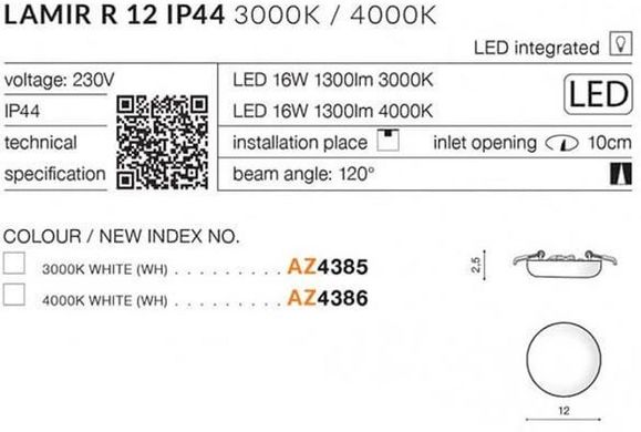 Точечный врезной светильник Azzardo AZ4386 LAMIR R 12 4000K