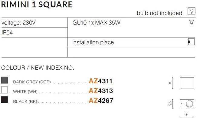 Уличная подсветка фасада Azzardo AZ4311 RIMINI 1 SQUARE DGR