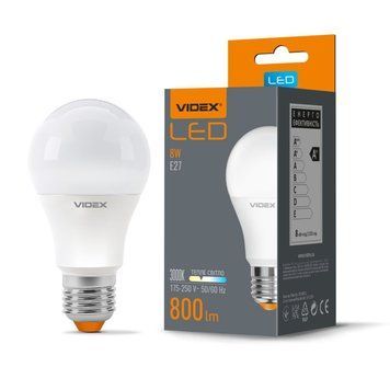 Светодиодная лампа Videx 23805 E Series VL-A60e-08273, A60 8W 3000K E27, 300&deg;