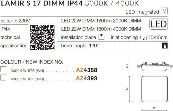 Точечный врезной светильник Azzardo AZ4393 LAMIR S 17 4000K DIMM